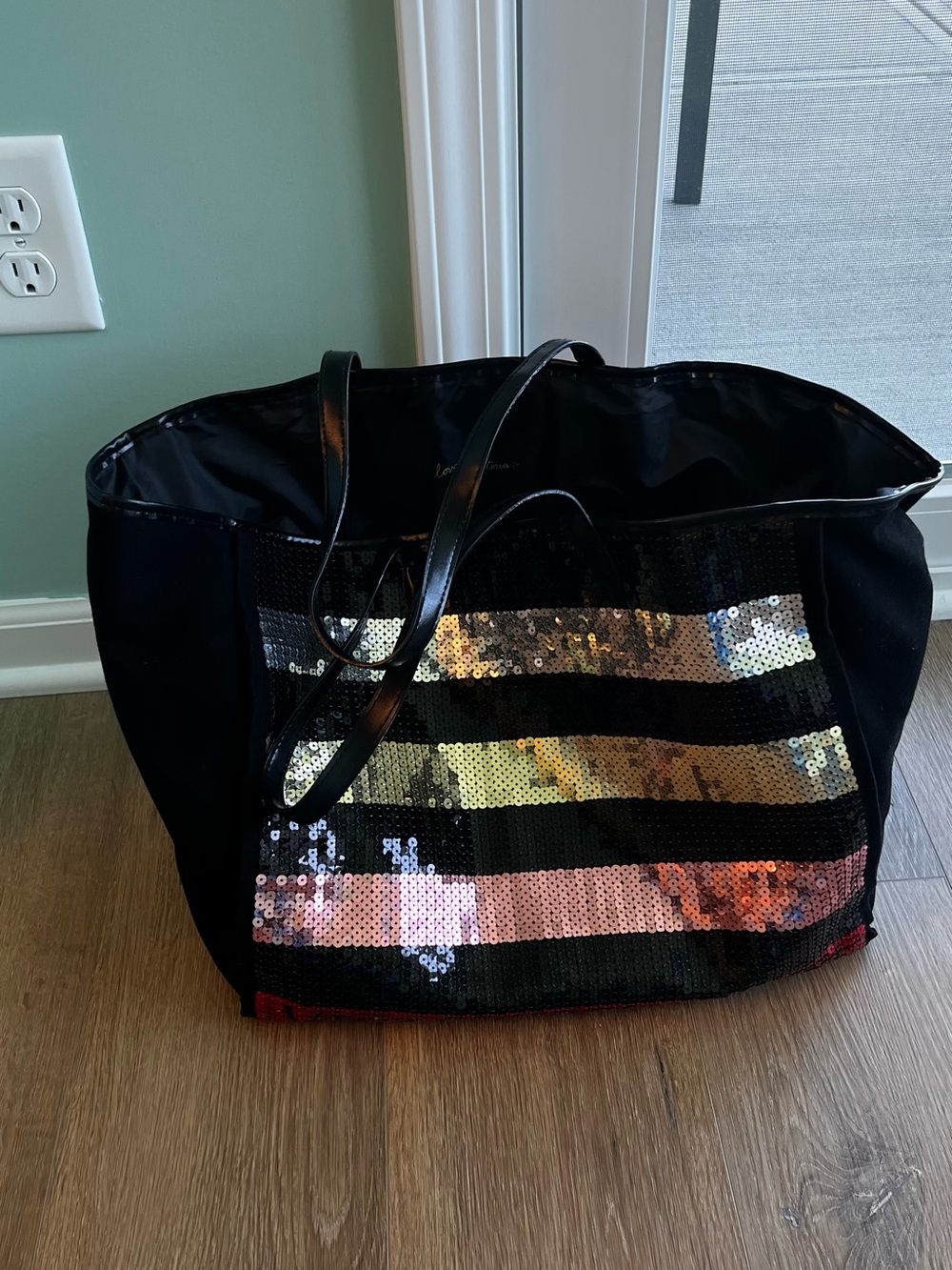 Victoria’s Secret Black Sequin Stripe Tote Bag